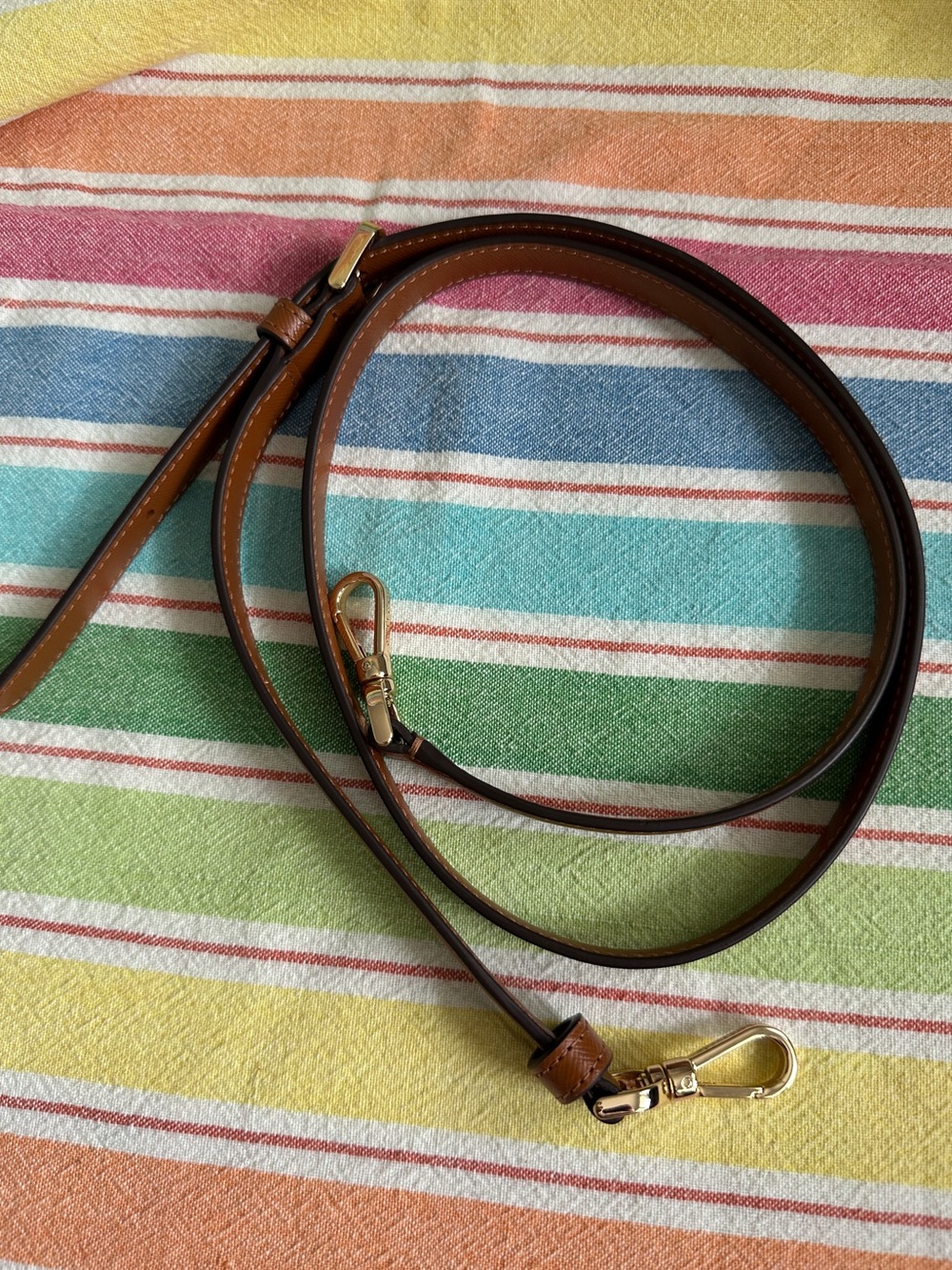 Kate Spade Adjustable Brown Leather Bag Strap with Gold Hardware